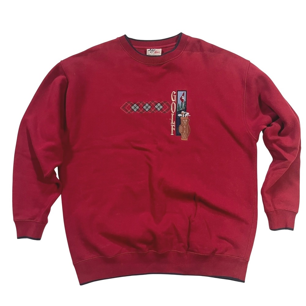 MC Sport Red Golf Embroidered Crewneck Sweatshirt Men's XL